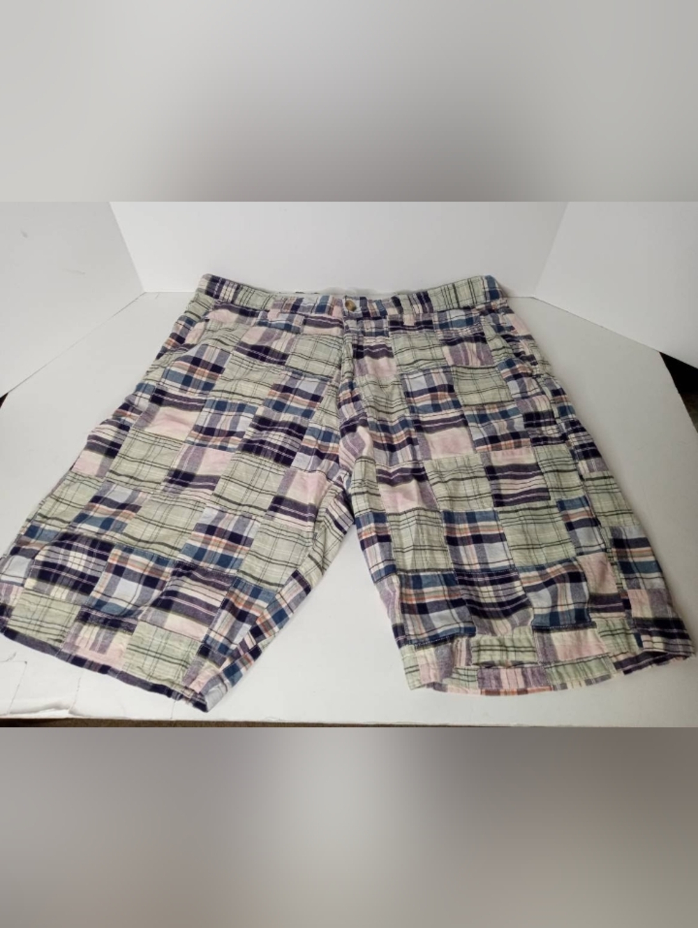 Genuine 1-Needle Indian Madras Plaid Patchwork Men's Shorts Size 38 By Siegfried